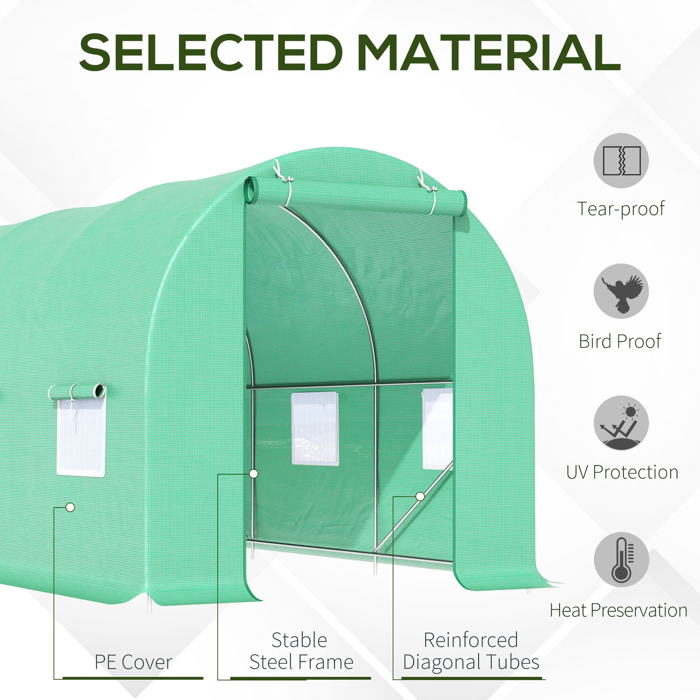 Outsunny 15' x 6' x 7' Walk-in Tunnel Greenhouse Garden Plant Growing House with Door and Ventilation Window, Green