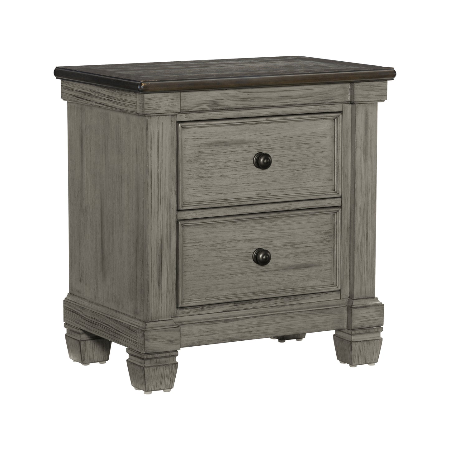Transitional-Rustic Style Coffee and Antique Gray 2-Drawer Nightstand 1pc Flat Knobs Classic Bedroom Furniture