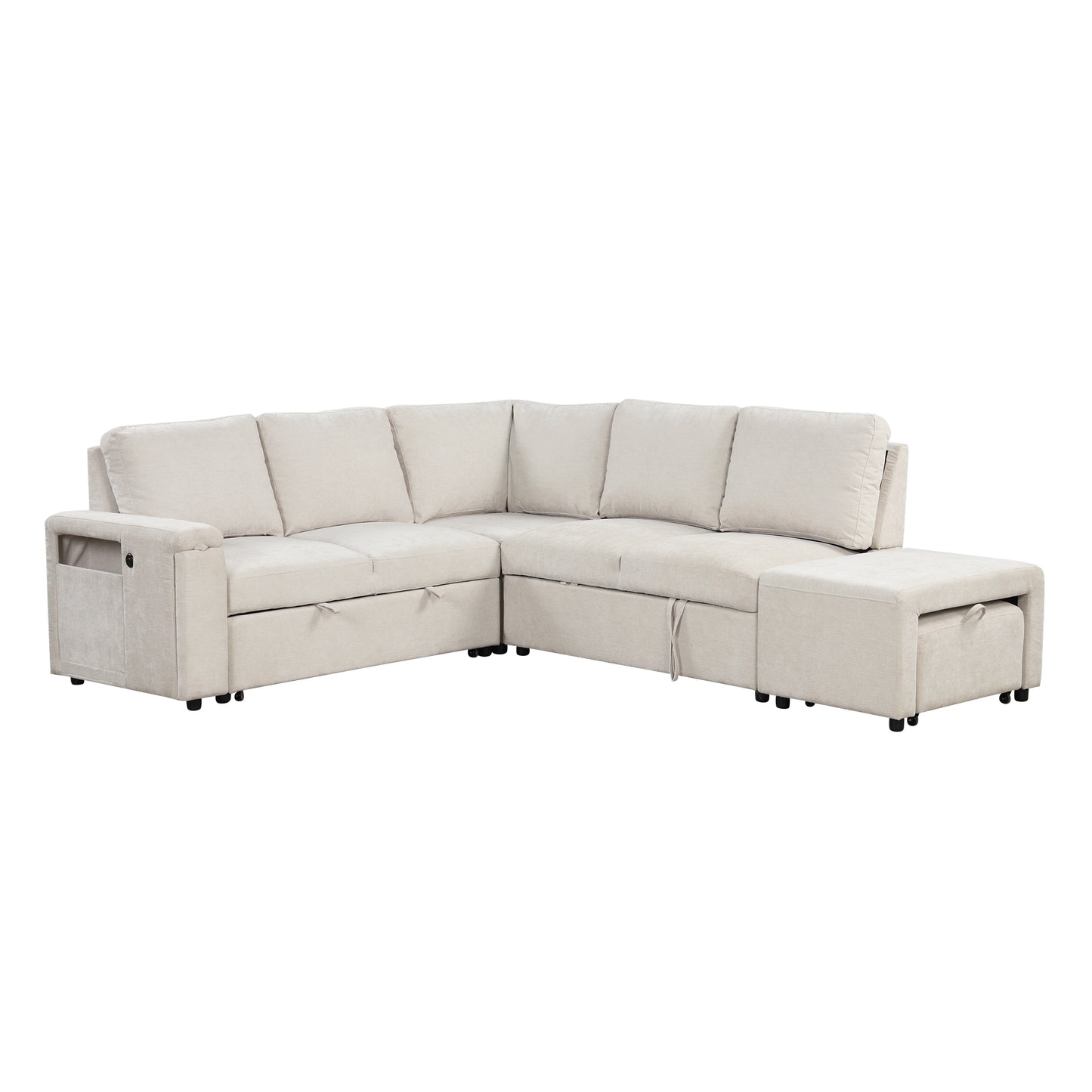 U_STYLE  L-shaped Padded Modular Sofa with Storage Space, USB Ports, and Cup Holders on the Armrests, Suitable for Living Rooms, Offices, and Apartments.