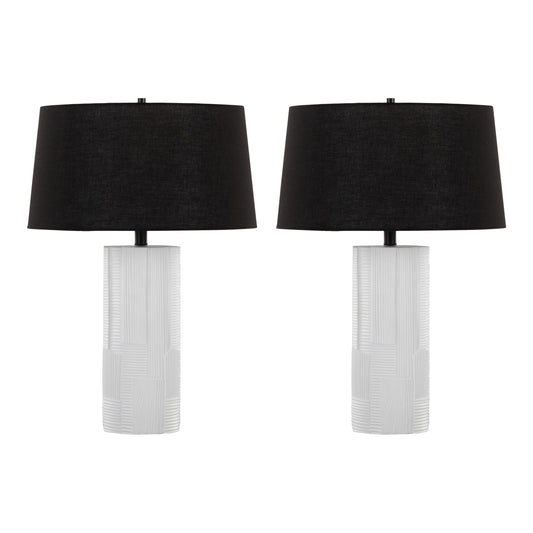 Petra 26" Contemporary Polyresin Table Lamp in Cream Polyresin and Black Metal with Black Linen Shade by LumiSource - Set of 2