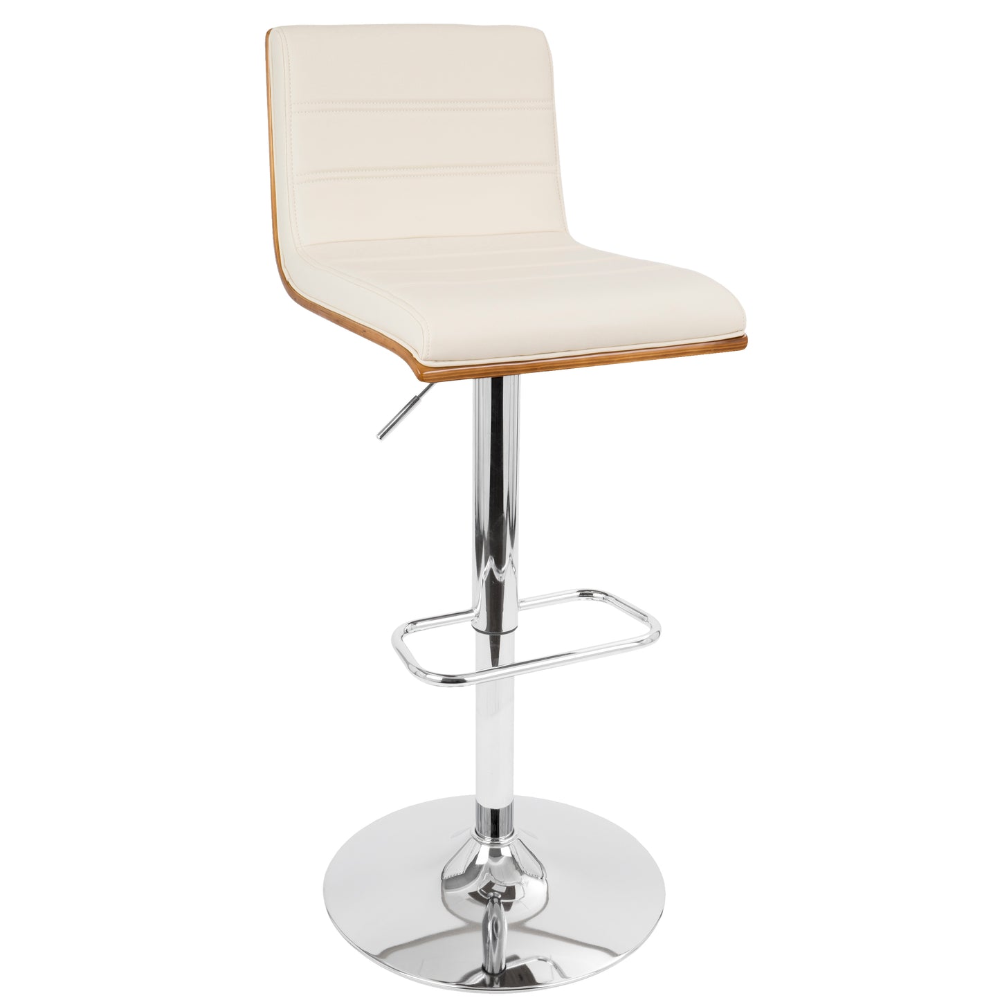 Vasari Mid-Century Modern Adjustable Barstool with Swivel in Walnut and Cream Faux Leather by LumiSource