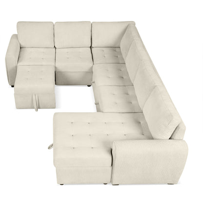 107.5" U-shaped Sofa Sectional Sofa Pull-out Sofa bed with a Storage Chaise Lounge, Charging Devices for Living Room, Beige