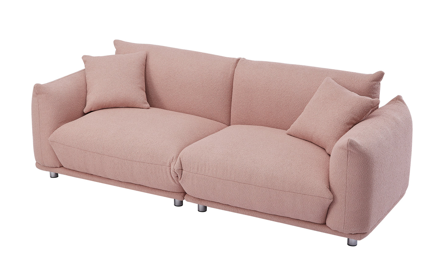 3+1 Oversized Loveseat Sofa for Living Room, Sherpa Sofa with Metal Legs, 3 Seater Sofa, Solid Wood Frame Couch with 2 Pillows, for Apartment Office Living Room Pink