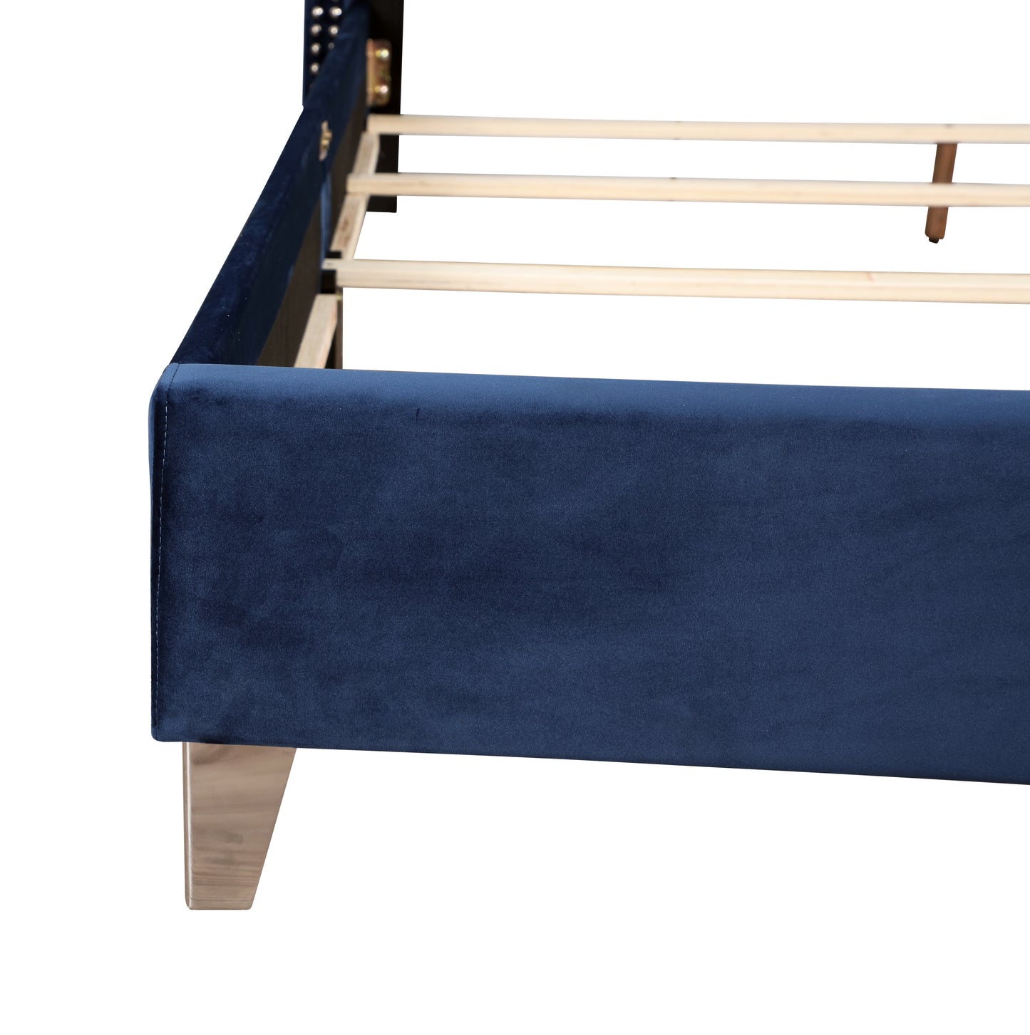 Stylish Upholstered Bed In Navy Blue