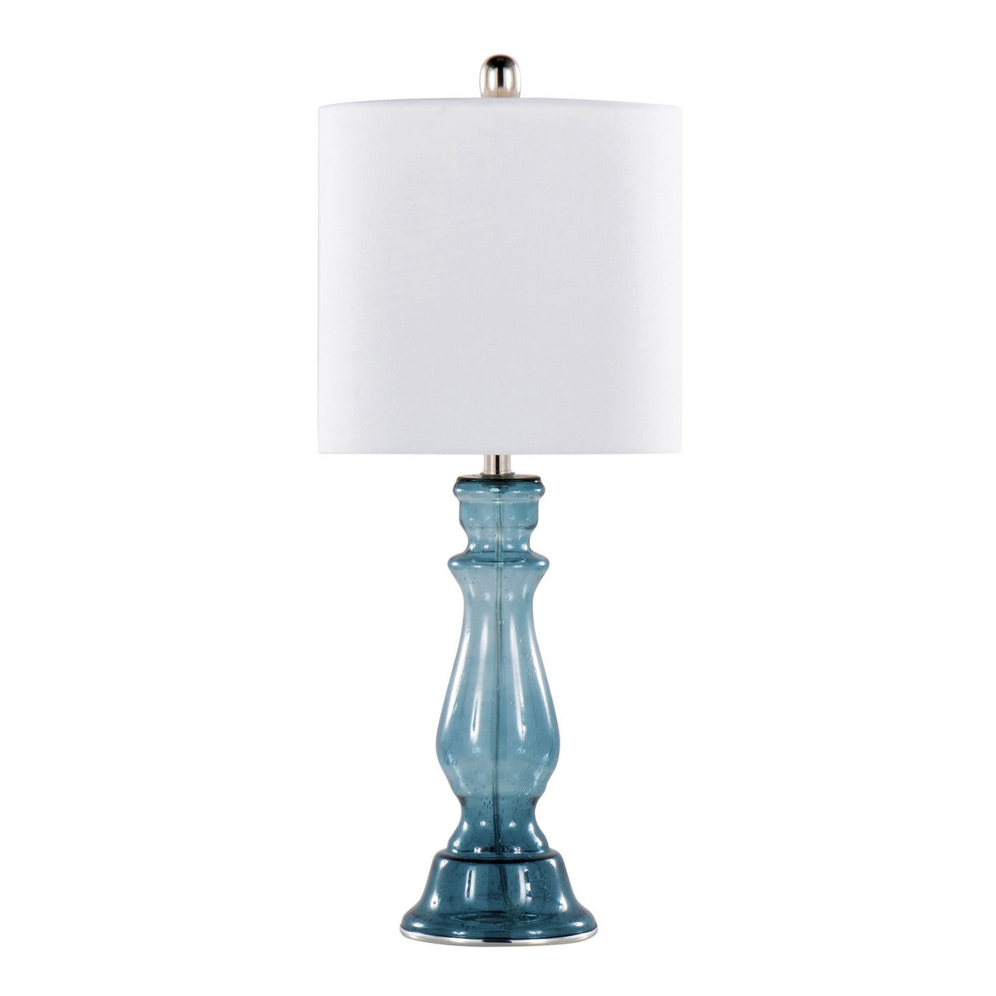 Bishop 25" Contemporary Glass Table Lamp in Clear Angel Blue Seeded Glass, Polished Nickel and White Linen Shade from Grandview Gallery by LumiSource - Set of 2