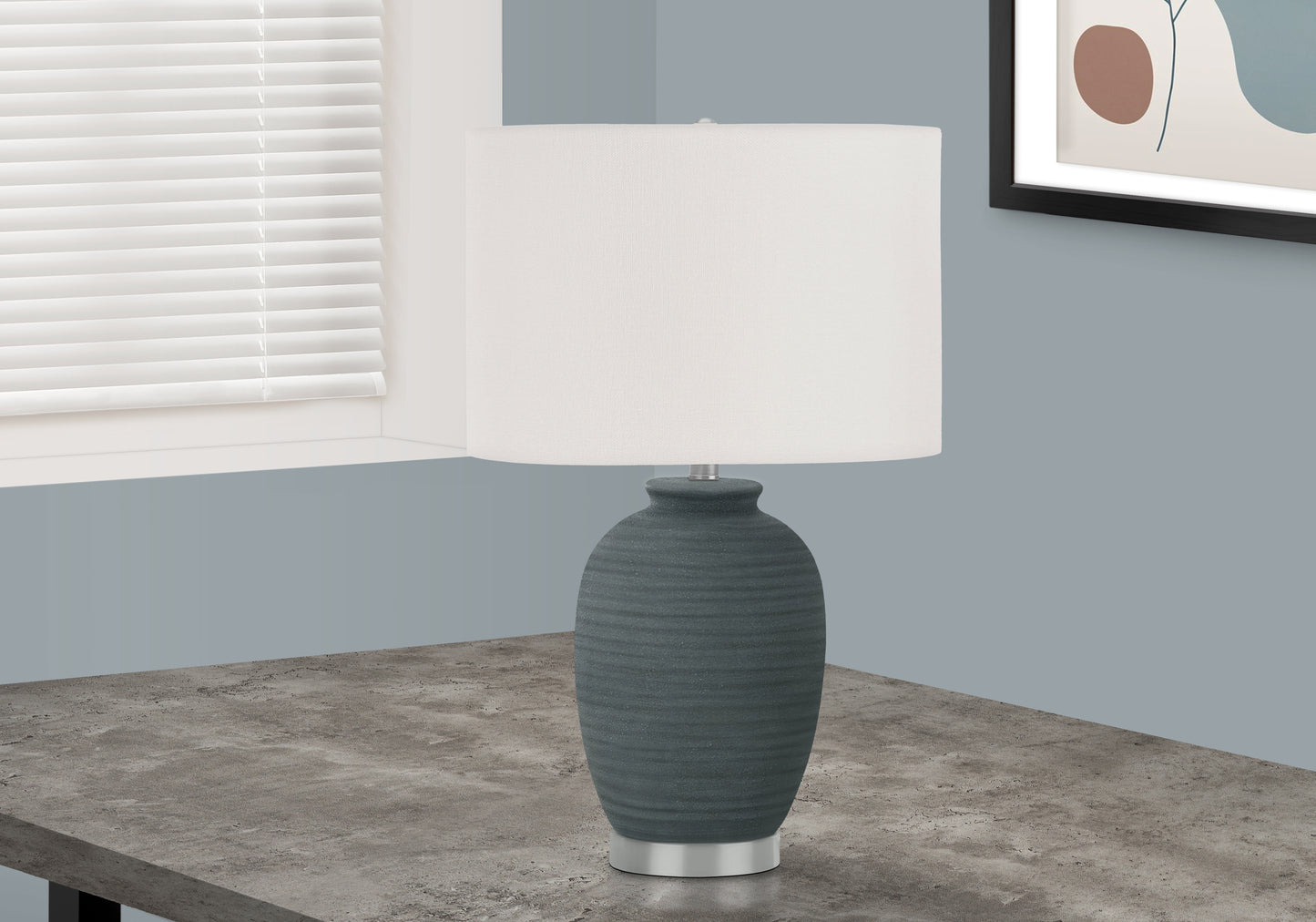 Lighting, 24"h, Table Lamp, Blue Ceramic, Ivory / Cream Shade, Contemporary