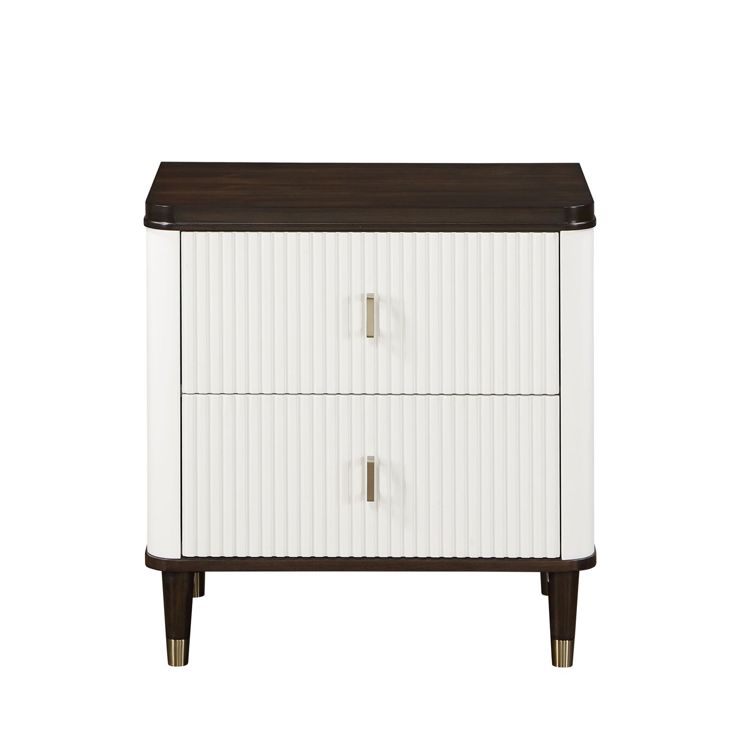 White and Brown 2-Drawer Nightstand with USB Port
