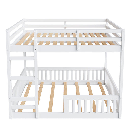 White Full over Full Wood Bunk Bed with Ladder and Guardrails, Pine Wood+MDF, 77.5''L x 56.5''W x 60.2''H