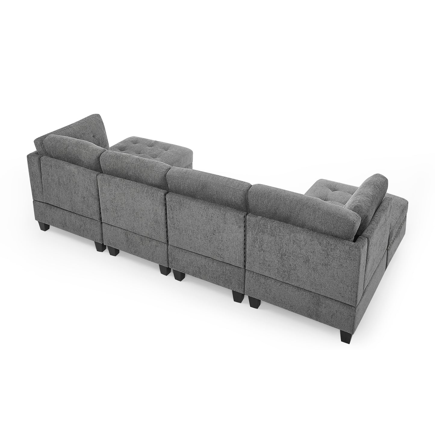 U shape Modular Sectional Sofa,DIY Combination,includes Two Single Chair ,Two Corner and Two Ottoman,Grey Chenille