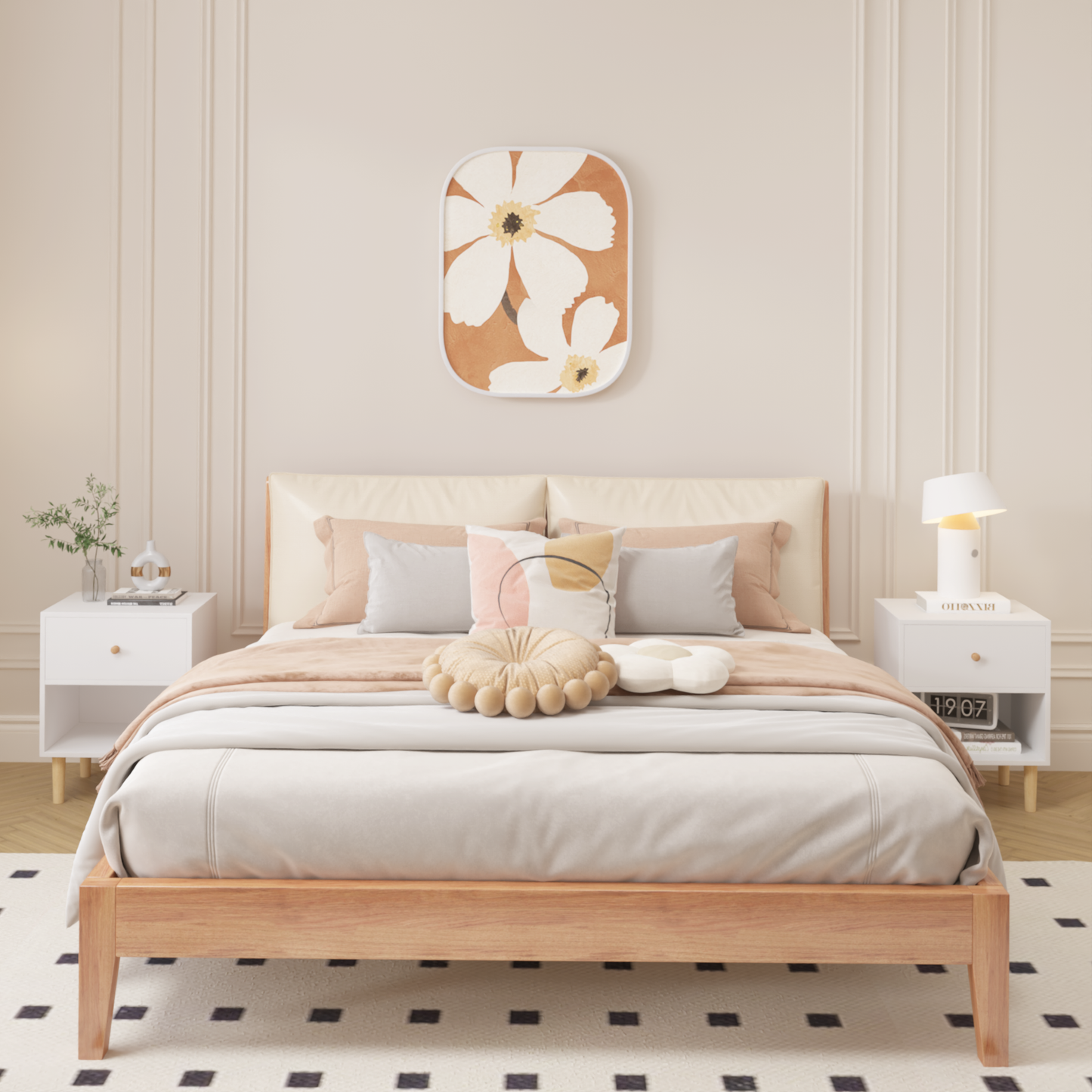 23.22''H Wooden Nightstand with One Drawer One Shelf for Kids, Adults, White