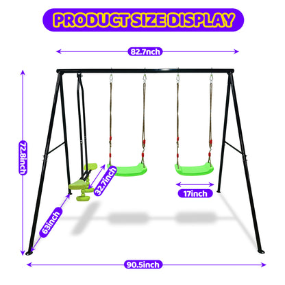 Swing Sets for Backyard 550LBS 3 Seat, Swingset Outdoor for Kids, Swing Set with Glider, 2 Blet Swings