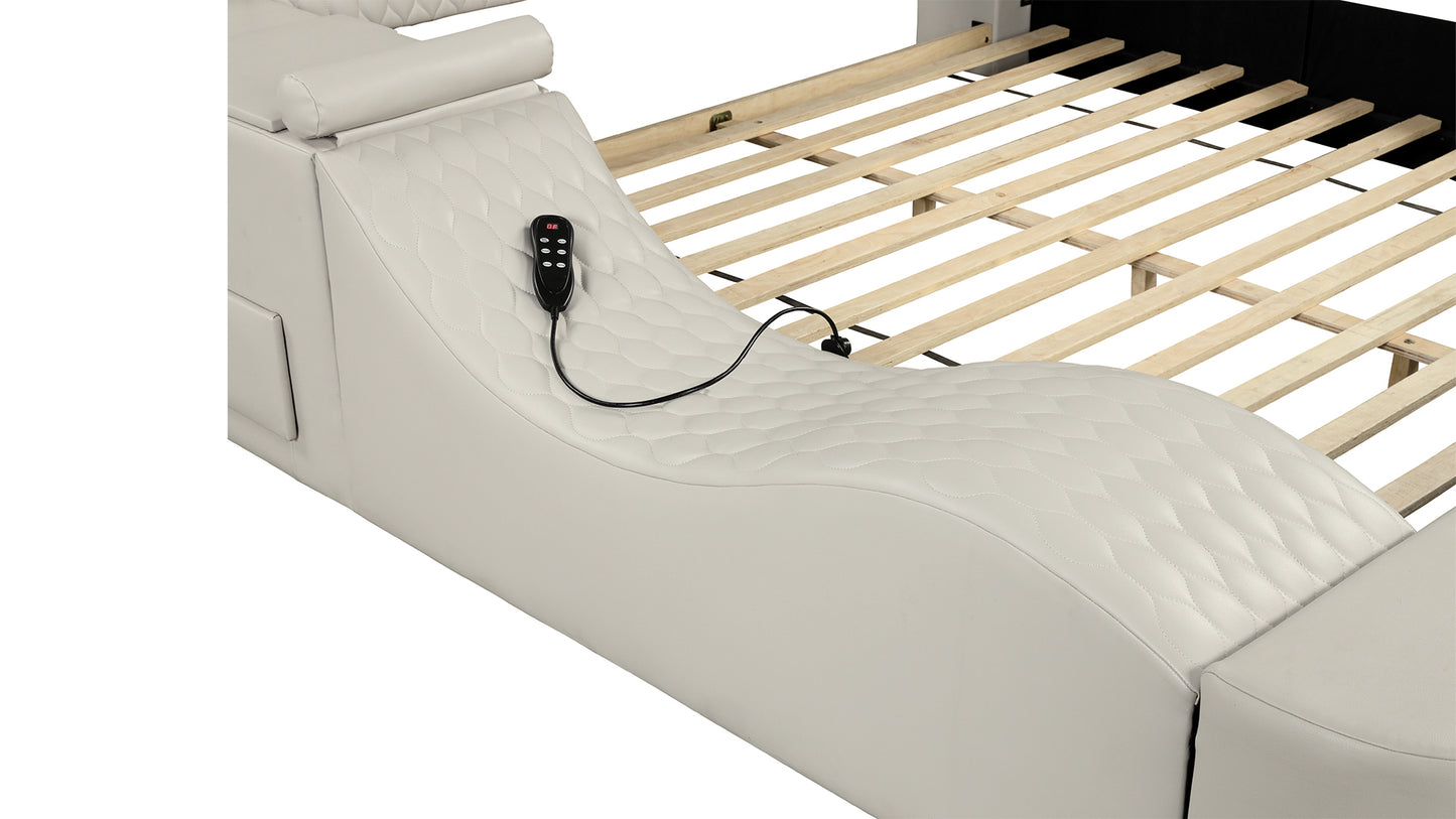 Smart Multifunctional King Size Bed Made with Wood in Beige