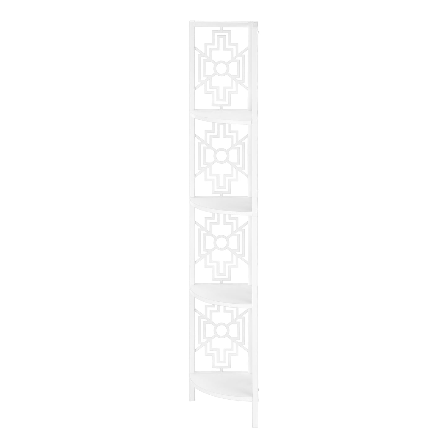 Bookshelf, Bookcase, Etagere, Corner, 4 Tier, 62"h, Office, Bedroom, White Laminate, White Metal, Transitional
