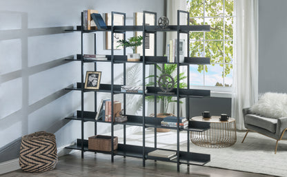 5 Tier Bookcase Home Office Open Bookshelf, Vintage Industrial Style Shelf with Metal Frame, MDF Board