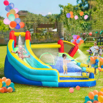 Outsunny 5-in-1 Inflatable Water Slide Kids Bounce House Water Park Jumping Castle Includes Trampoline Slide Water Pool Cannon Climbing Wall with Carry Bag, Repair Patches, 450W Air Blower