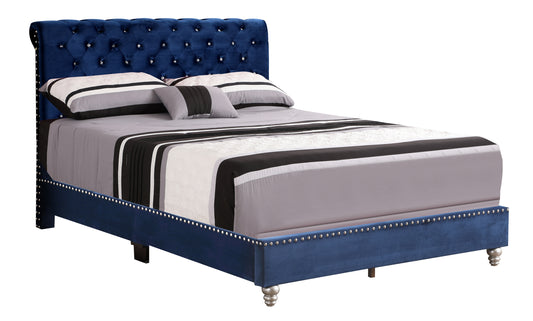 Transitional Navy Blue Upholstered Bed