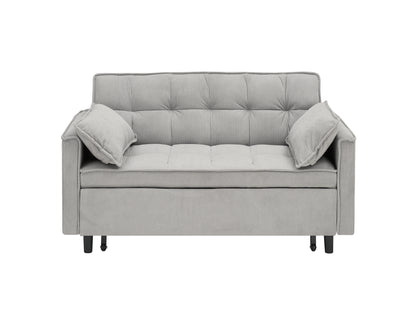 Modern Velvet Loveseat Futon Sofa Couch Pullout Bed, Small Love Seat Lounge Sofa w/Reclining Backrest, Toss Pillows, Pockets, Furniture for Living Room,3 in 1 Convertible Sleeper Sofa Bed, Gra