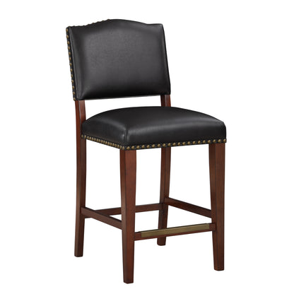 Danbers Stationary Faux Leather Brown Counter Stool with Nail Heads