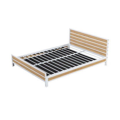 Queen Size Metal Platform Bed with Underneath Storage, White