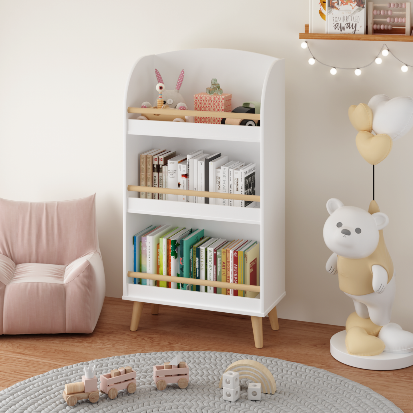 Kids Bookshelf, 3-Tier Bookcase, Book Organizer, toy Storage Cabinet Organizer, White