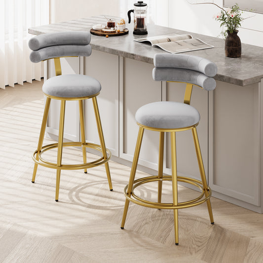 27.65'' Modern Counter Stools Set of 2,Dark gray velvet Counter Stools with iron Frame,Soft back and cushion,Footrest,suitable for Kitchen/Bedroom/Dining Room