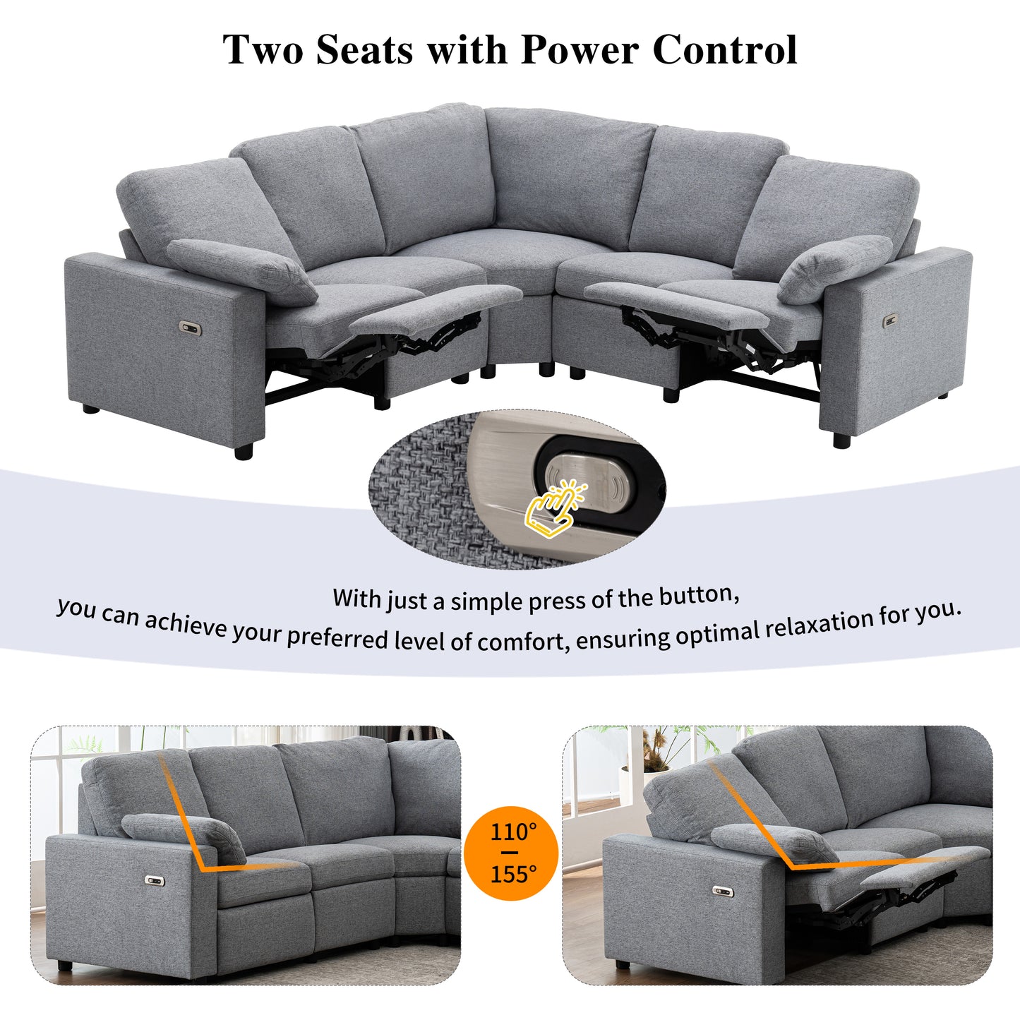 89" Power Recliner Sectional Sofa Home Theater Reclining Sofa with Two USB Ports, Two Storage Drawers for Living Room, Gray