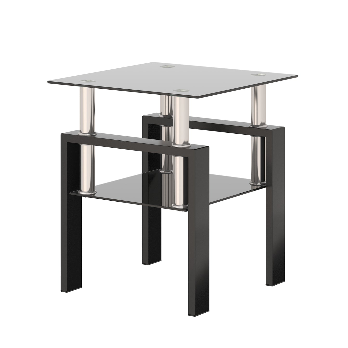 Modern Tempered Glass Tea Table Coffee Table End Table, Black, Square, 1-Piece for Living Room