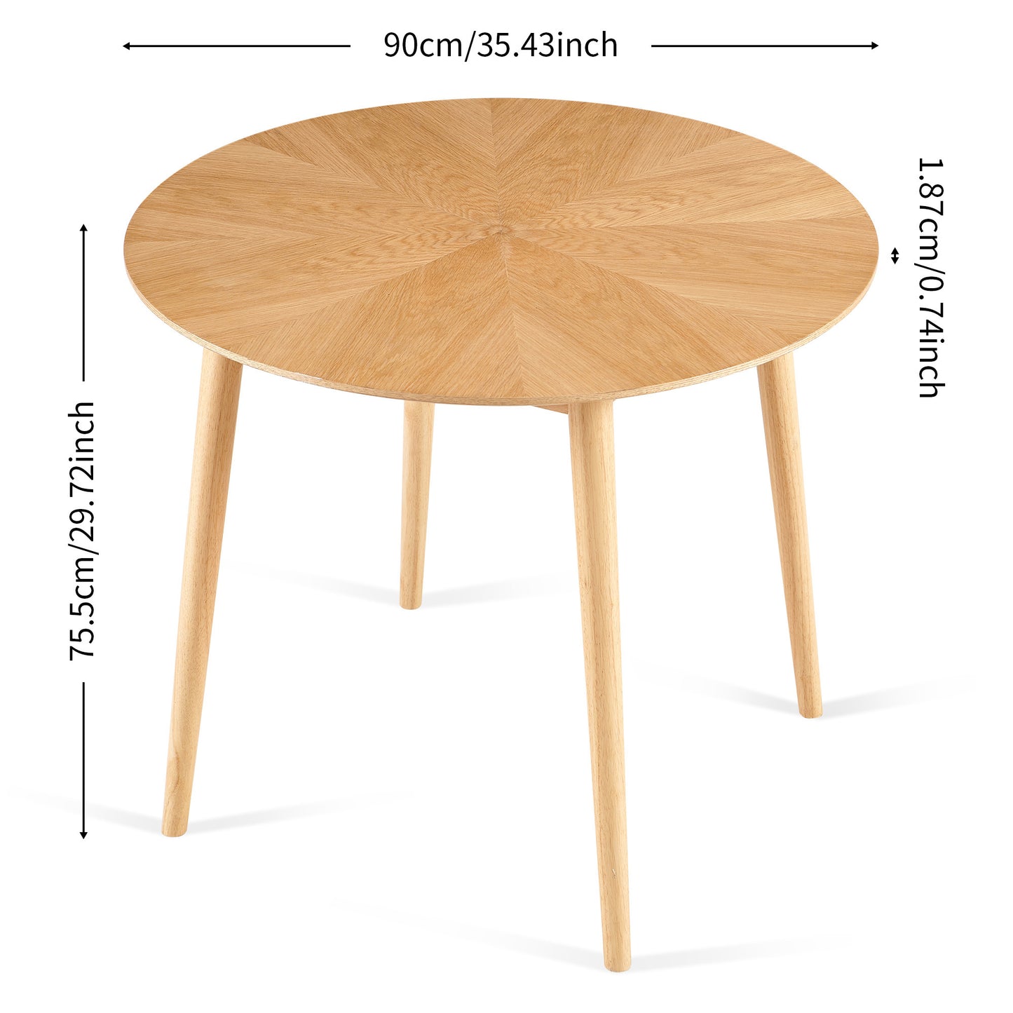 Mid-Century Modern 35.43 Inch Round Dining Table with MDF Oak Wood Veneer Tabletop and Solid Wood Table Lges for Dining Room, Living Room, Kitchen