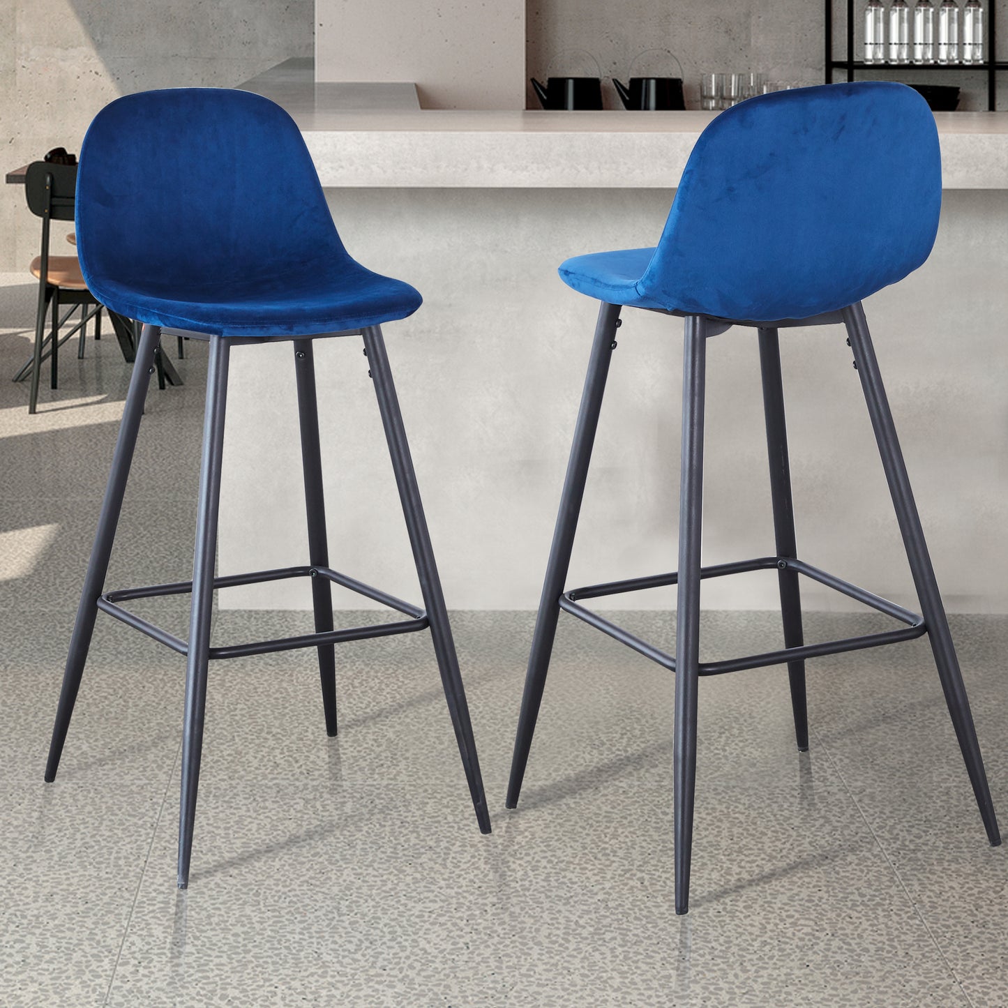 Bar Stools Set of 2, 30 Inches Velvet Barstool Modern Counter Bar Height Chair with Back, Sturdy Metal Legs & Footrests, Easy Assembly, Island Stool for Kitchen Bar