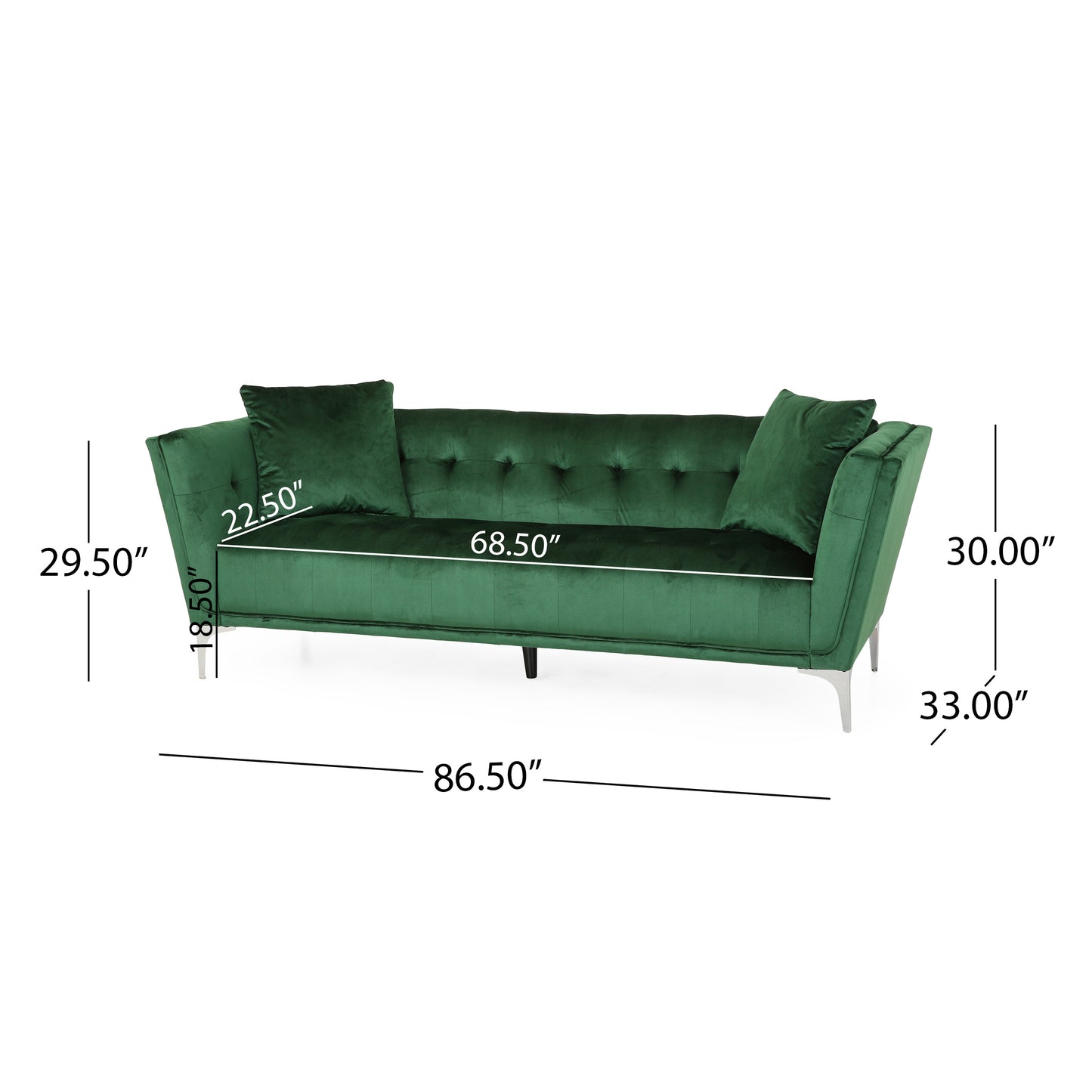 Mirod Comfy 3-seat Sofa with Metal Legs, Modern  for Living Room and Study