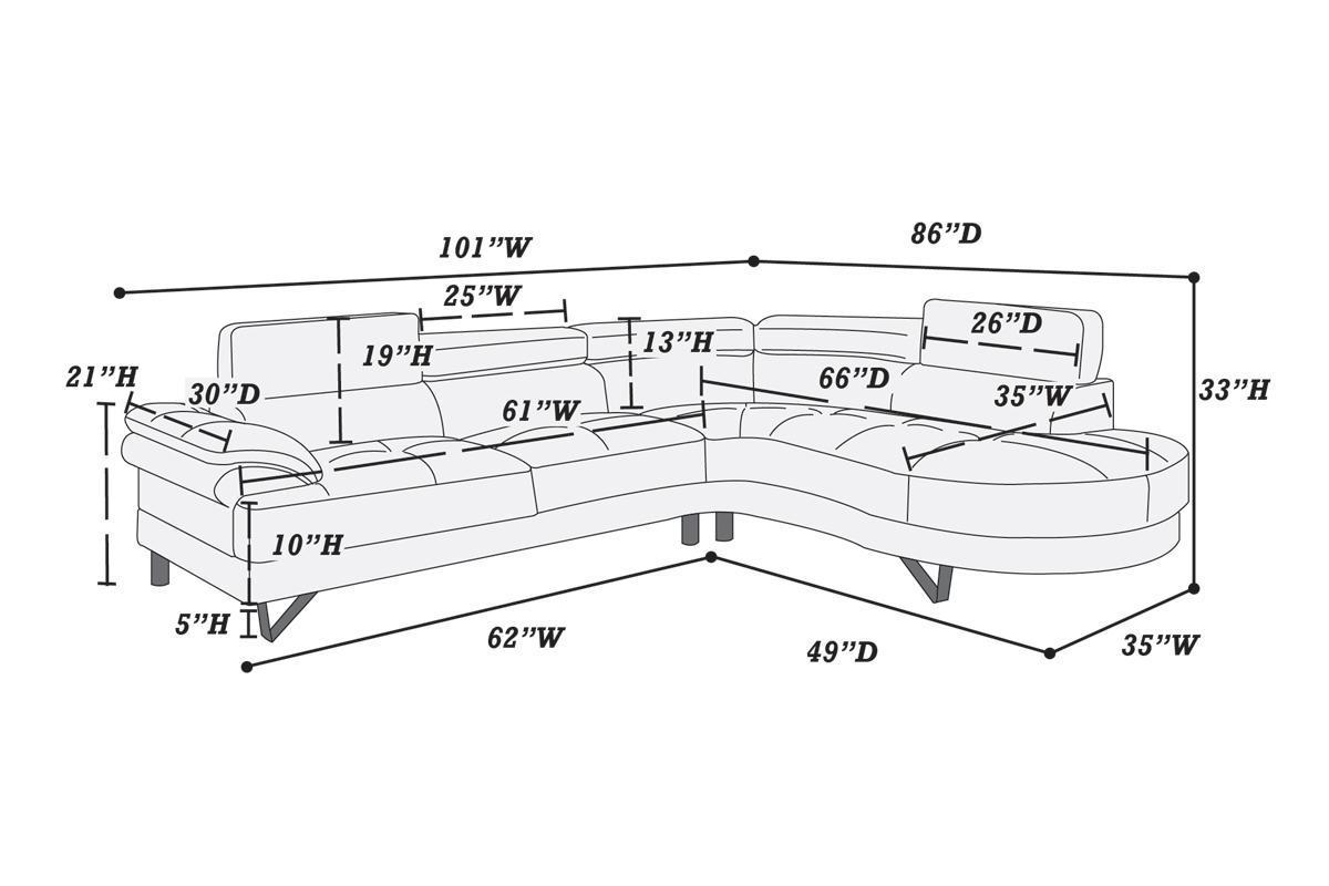 Living Room Furniture Sectional Sofa 2pc Set White Faux Leather Flip-up Headrest Sofa Chaise