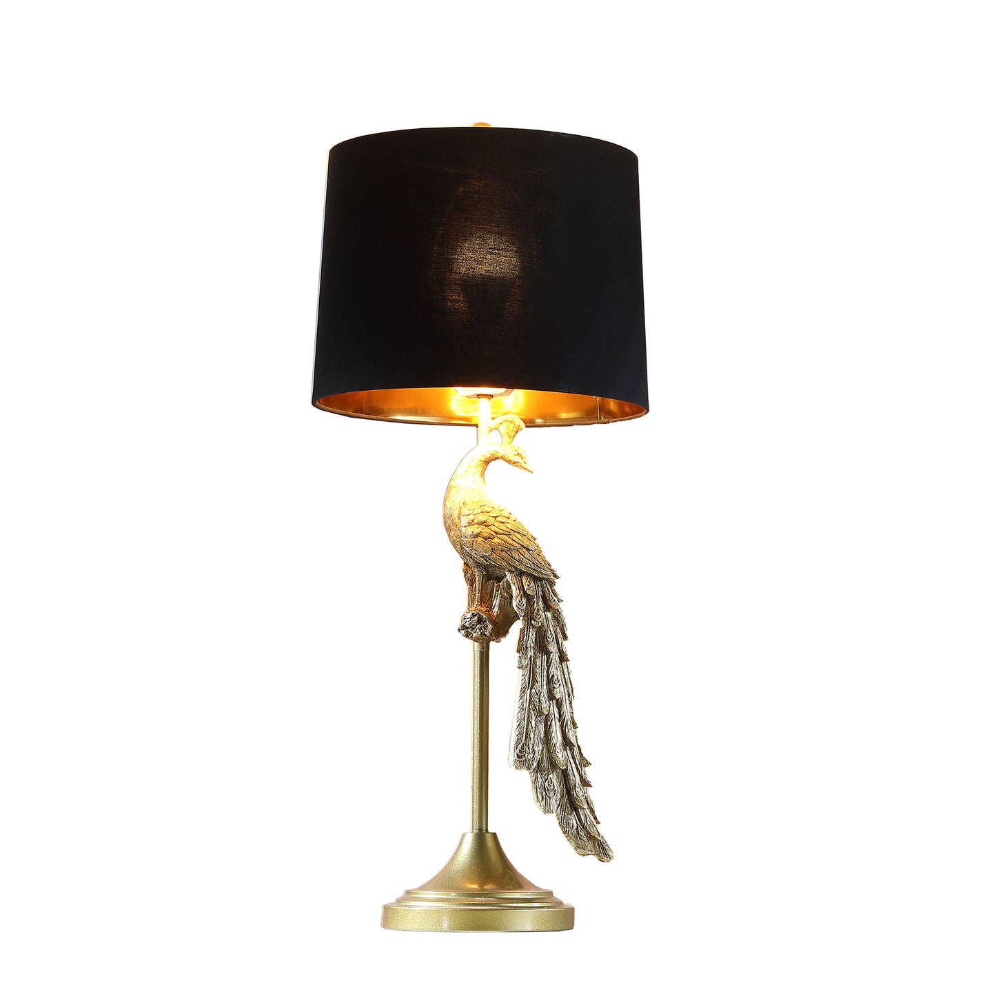 29" In Modern Elegance Golden Peacock On A Pedestal Polyresin Table Lamp