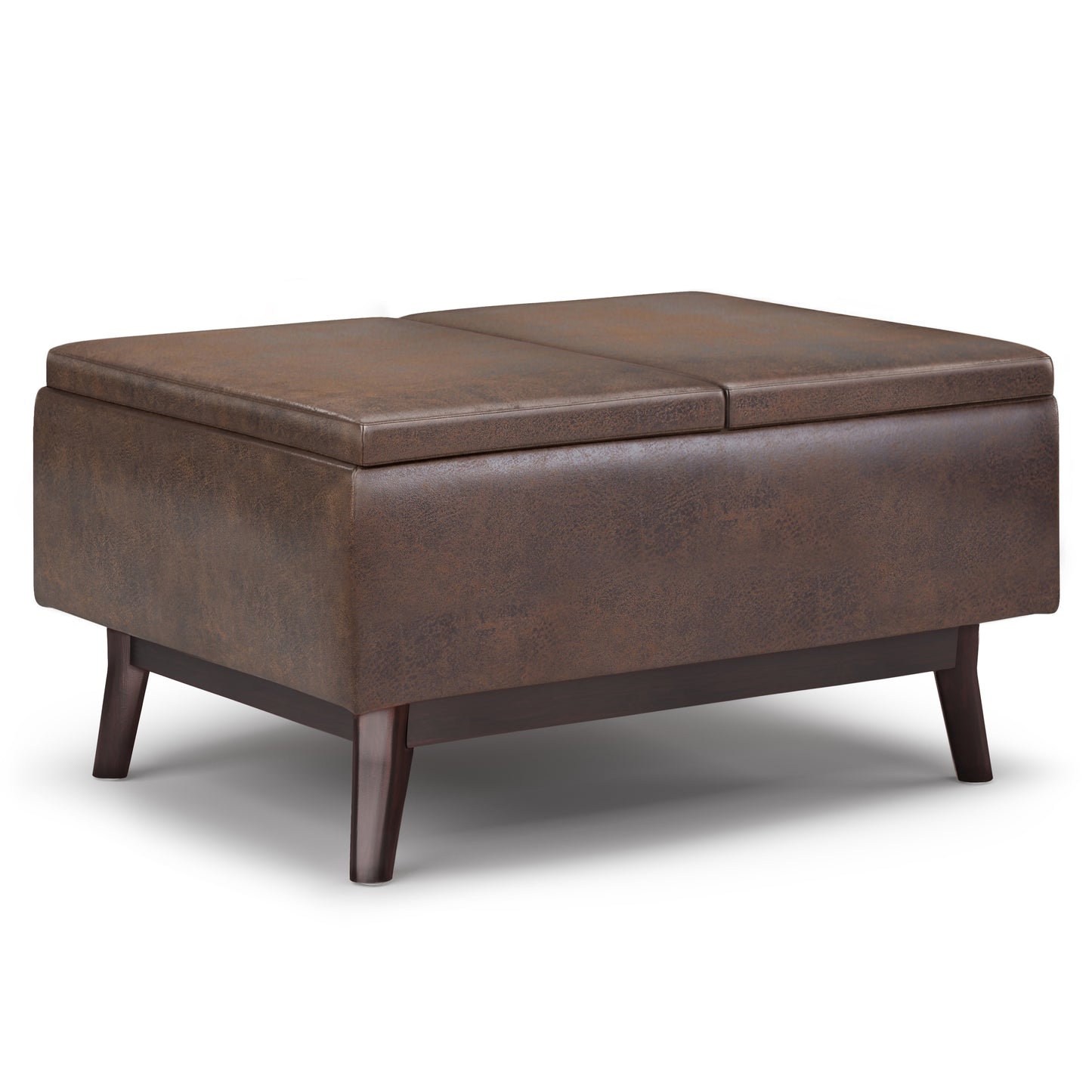Owen - Tray Top Small Coffee Table Storage Ottoman - Distressed Chestnut Brown