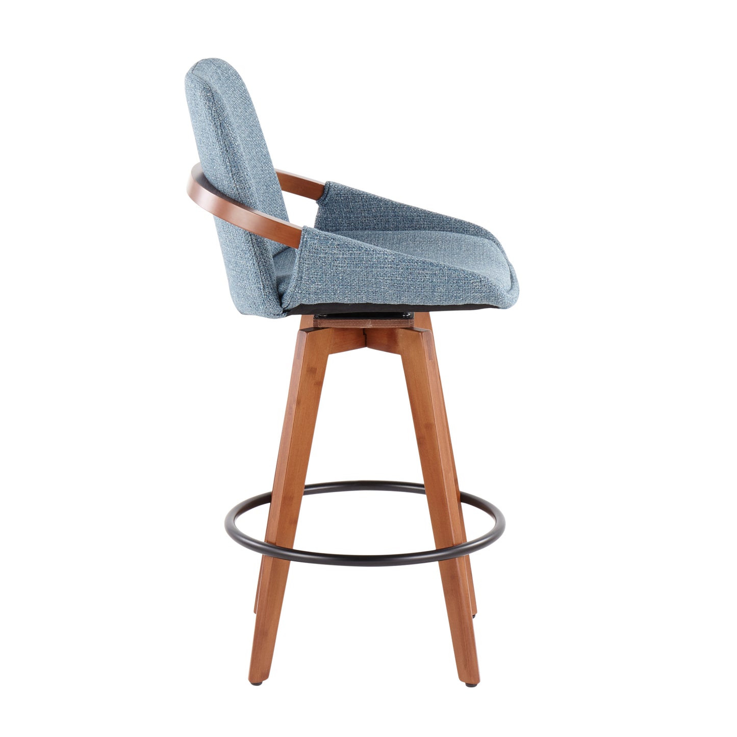 Cosmo Mid-Century Counter Stool in Walnut and Blue Noise Fabric by LumiSource