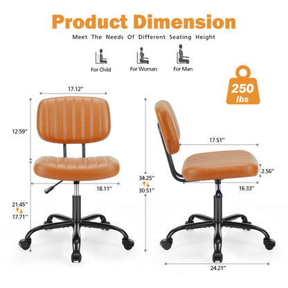 SWEETCRISPY PU Leather Low Back Task Chair Small Home Office Chair with Wheels