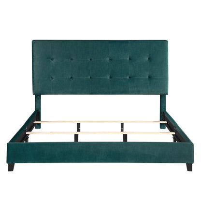 King Size Green Velvet Tufted Upholstered Platform Bed