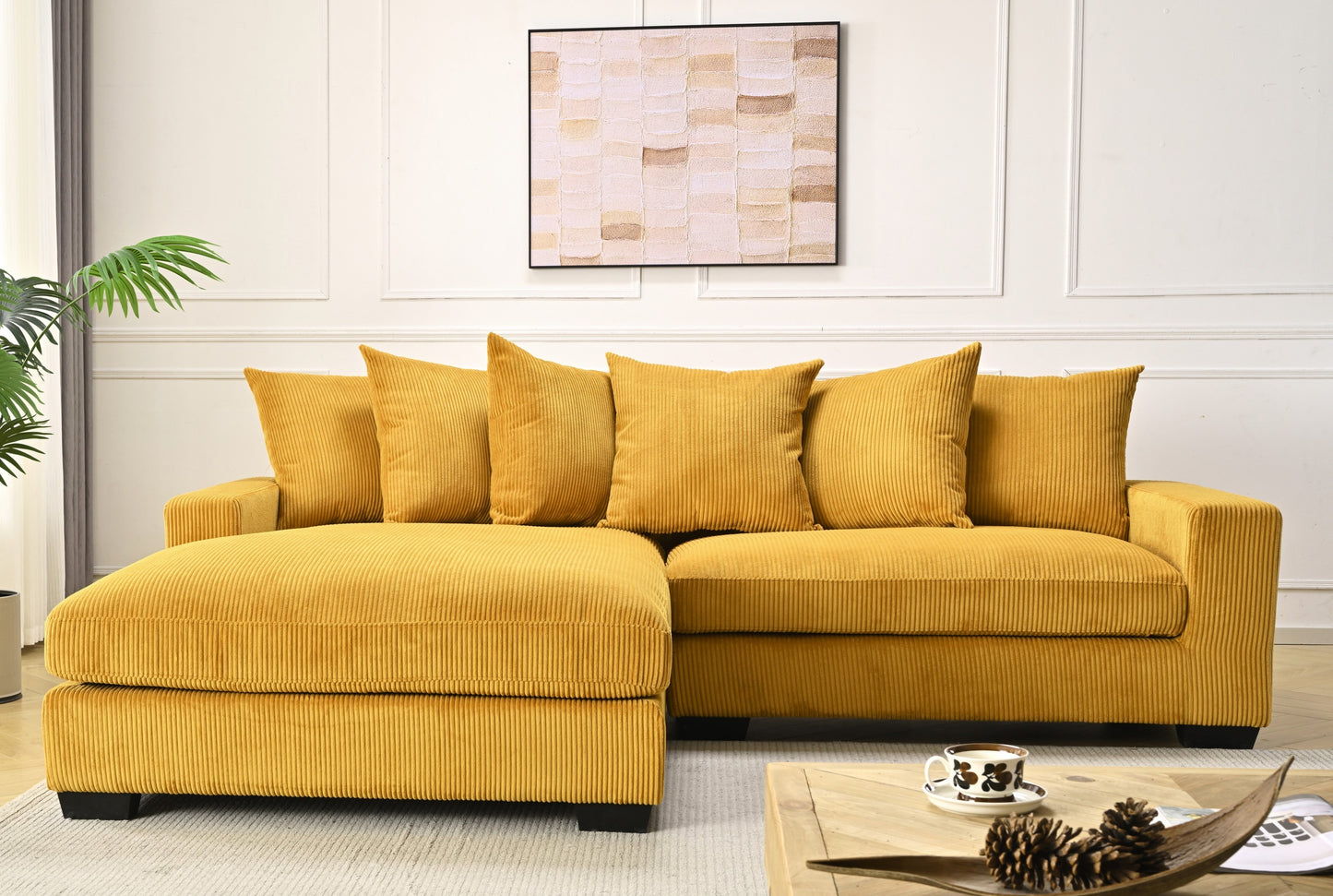 Container Furniture Direct Luxe Oversized Two-Piece Left Facing Sectional Couches for Living Room, 102.4-Inch L Shaped Sofa with Chaise, Upholstered with Corduroy Fabric, Ginger