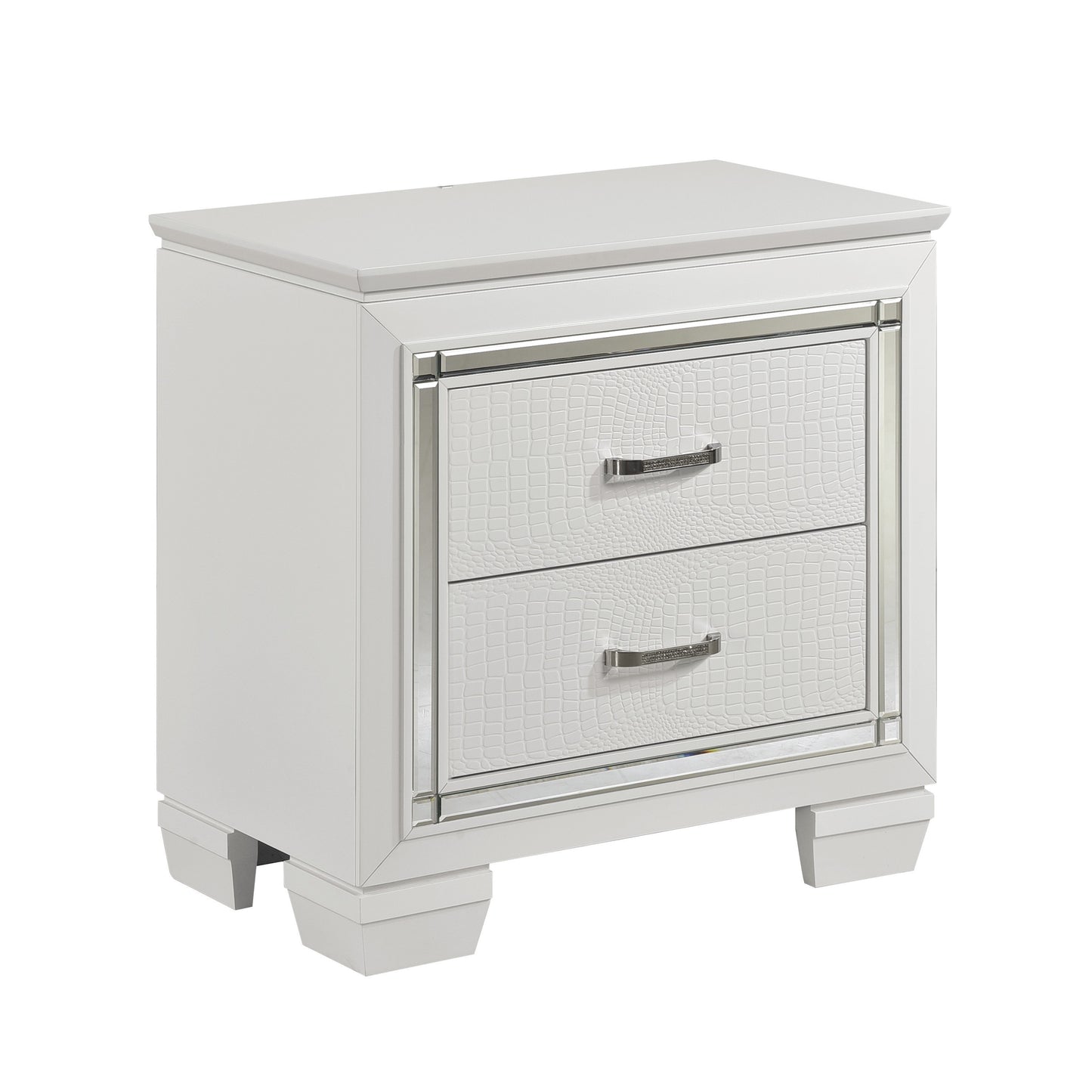 Glamorous Design Bedroom Furniture 1pc Nightstand of 2x Drawers White Finish Faux Alligator Embossed Textured Fronts