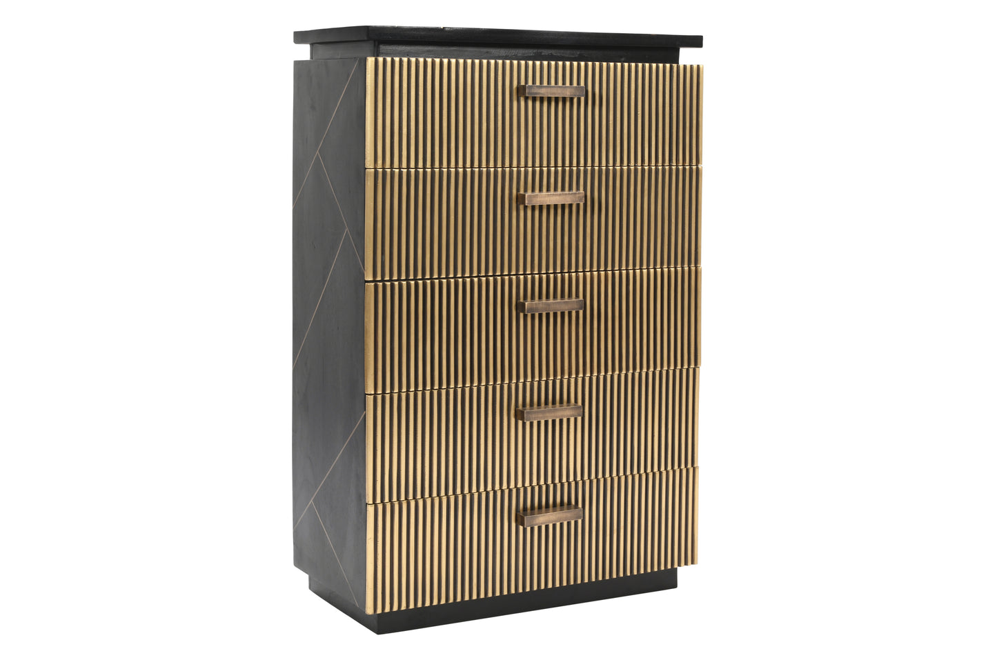 Modern Style 5-Drawer Chest Made With Mango Wood and Finished with Brass Metal