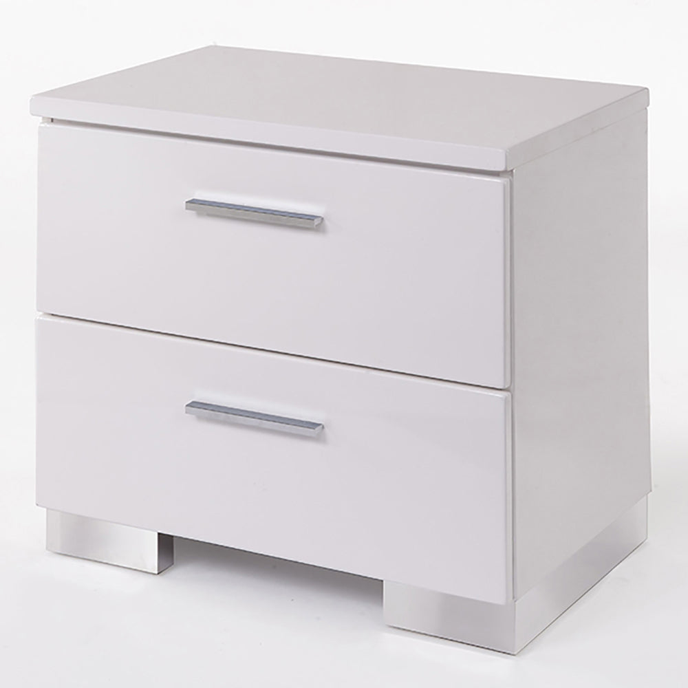 White and Chrome 2-Drawer Nightstand
