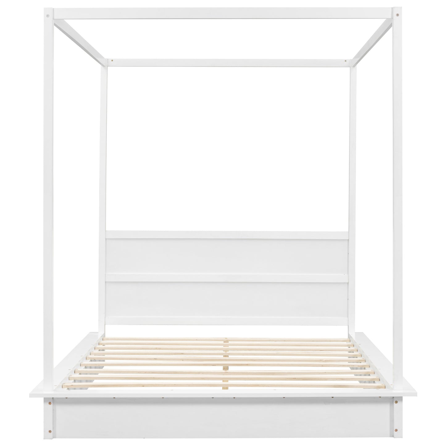 Queen Size Wood LED Canopy Bed ,Canopy Platform bed With Support Slats, No Box Spring Needed, White