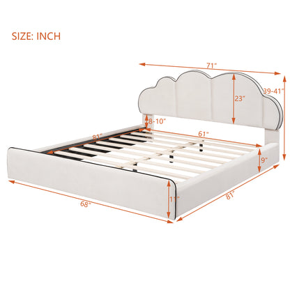 Queen size Upholstered Platform Bed with Cloud-shaped Headboard, Beige