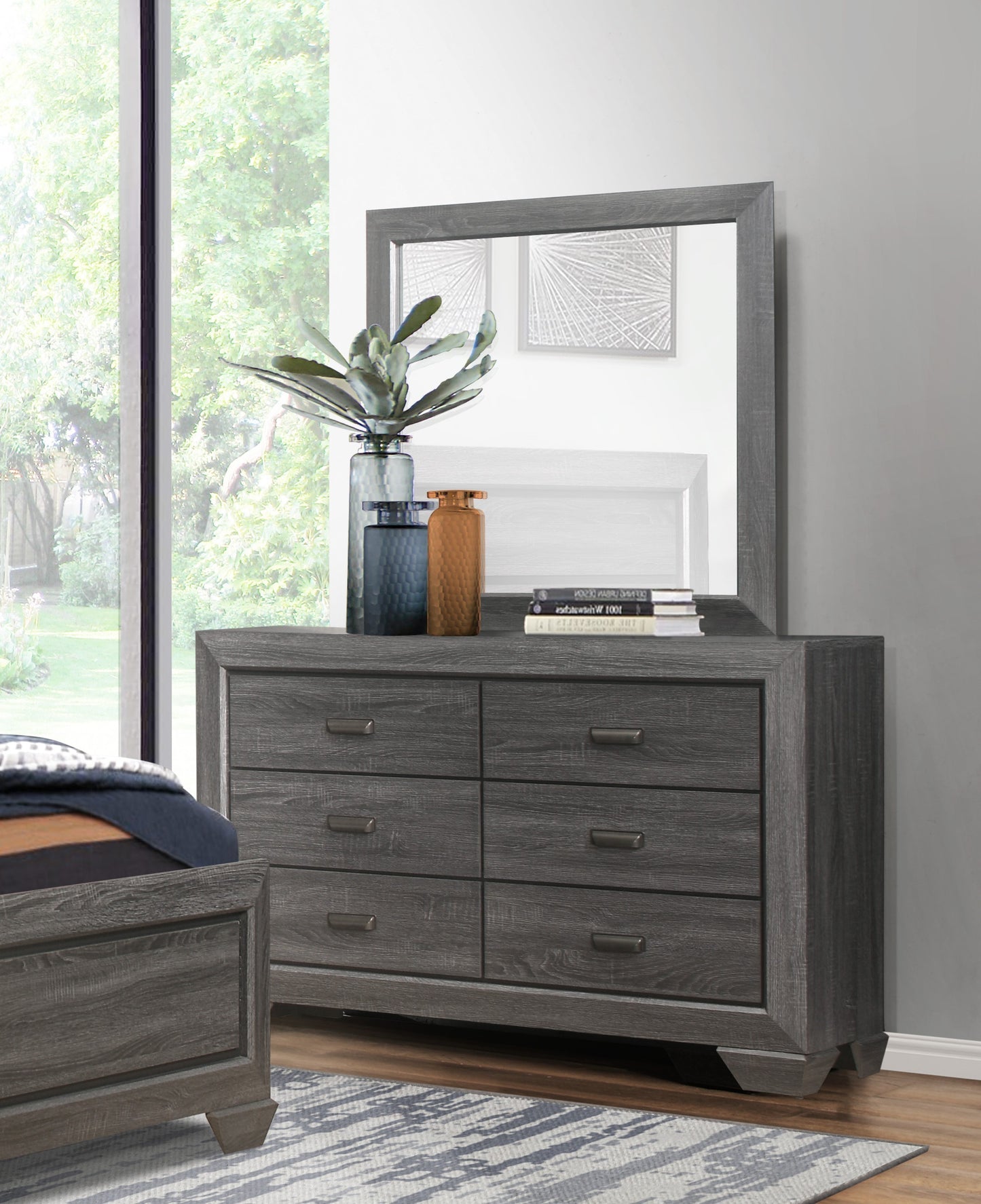 Wooden Bedroom Furniture Gray Finish 1pc Dresser of 6x Drawers Contemporary Design Rustic Aesthetic