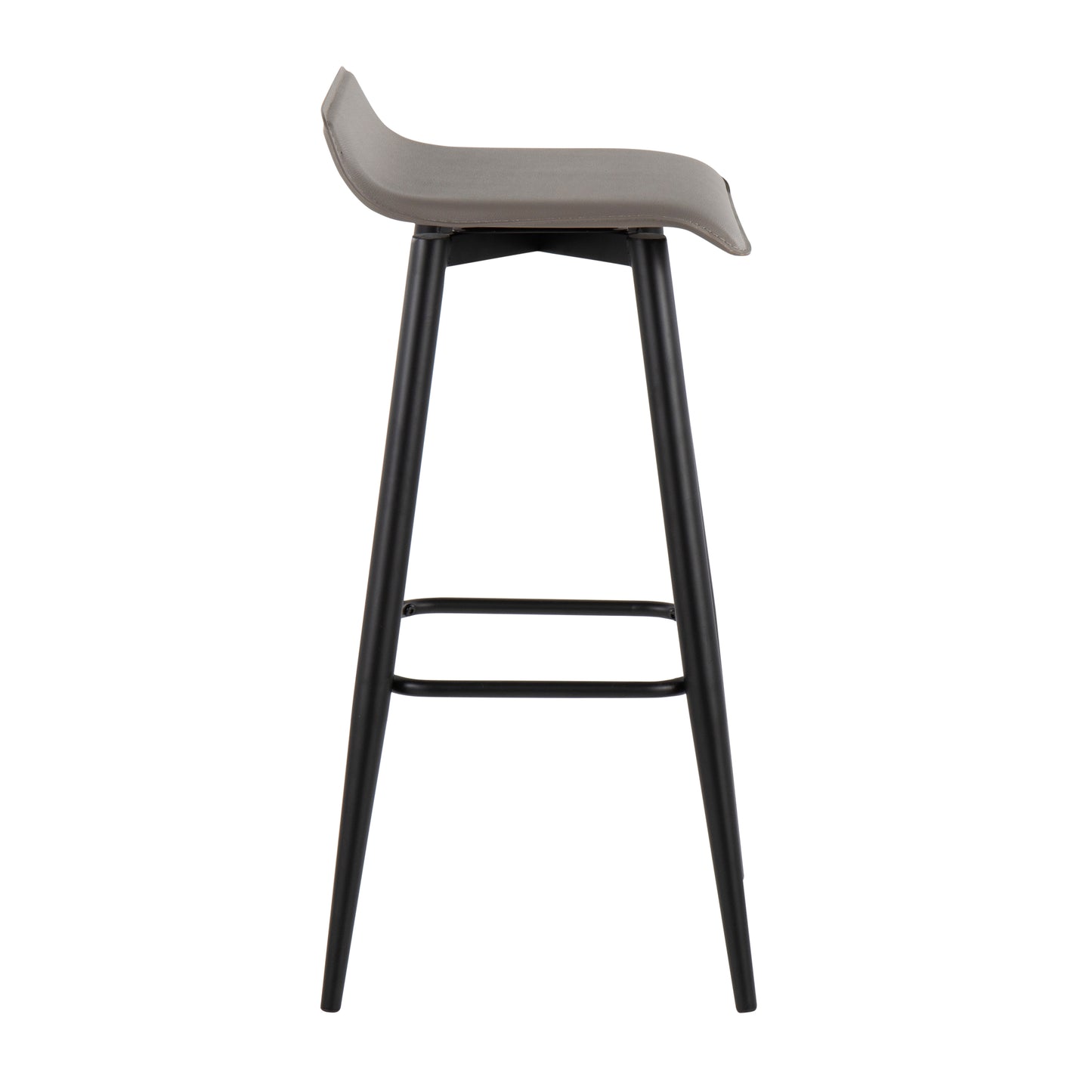 Ale Contemporary Fixed-Height Bar Stool in Black Steel and Grey Faux Leather by LumiSource - Set of 2