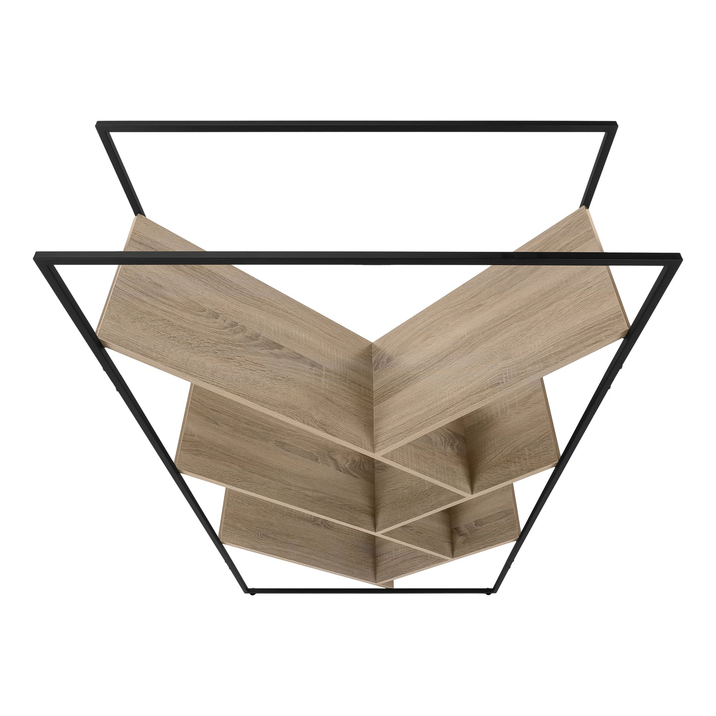 Bookshelf, Bookcase, Etagere, 3 Tier, 60"h, Office, Bedroom, Brown Laminate, Black Metal, Contemporary, Modern