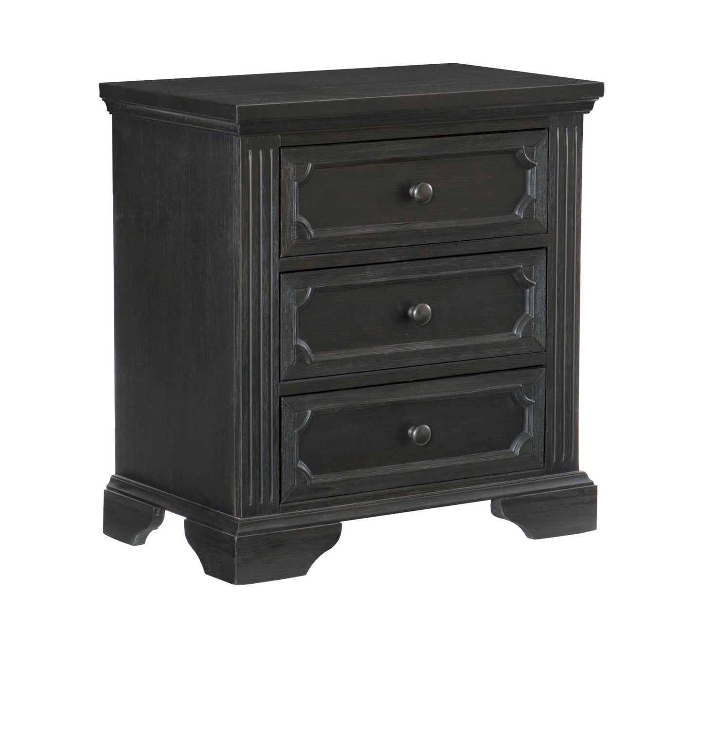 Traditional Design 3-Drawers Nightstand 1pc Charcoal Finish Rustic Style Bedroom Furniture