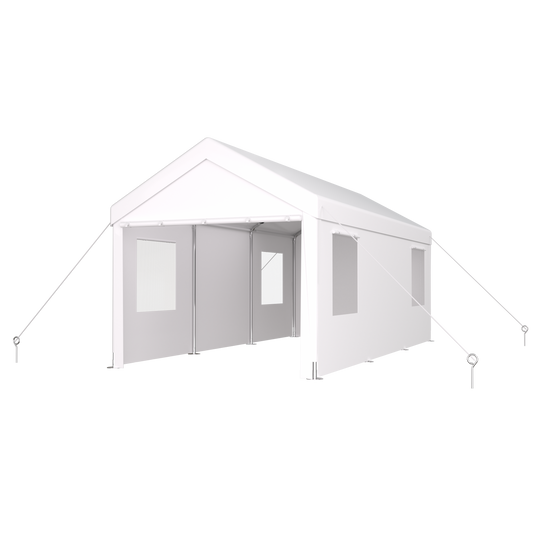 Carport 12' x 20' Portable Garage, Heavy Duty Car Port Canopy with 2 Roll-up Doors & 4 Ventilated Windows for Car, Truck, Boat, Garden Tools,white