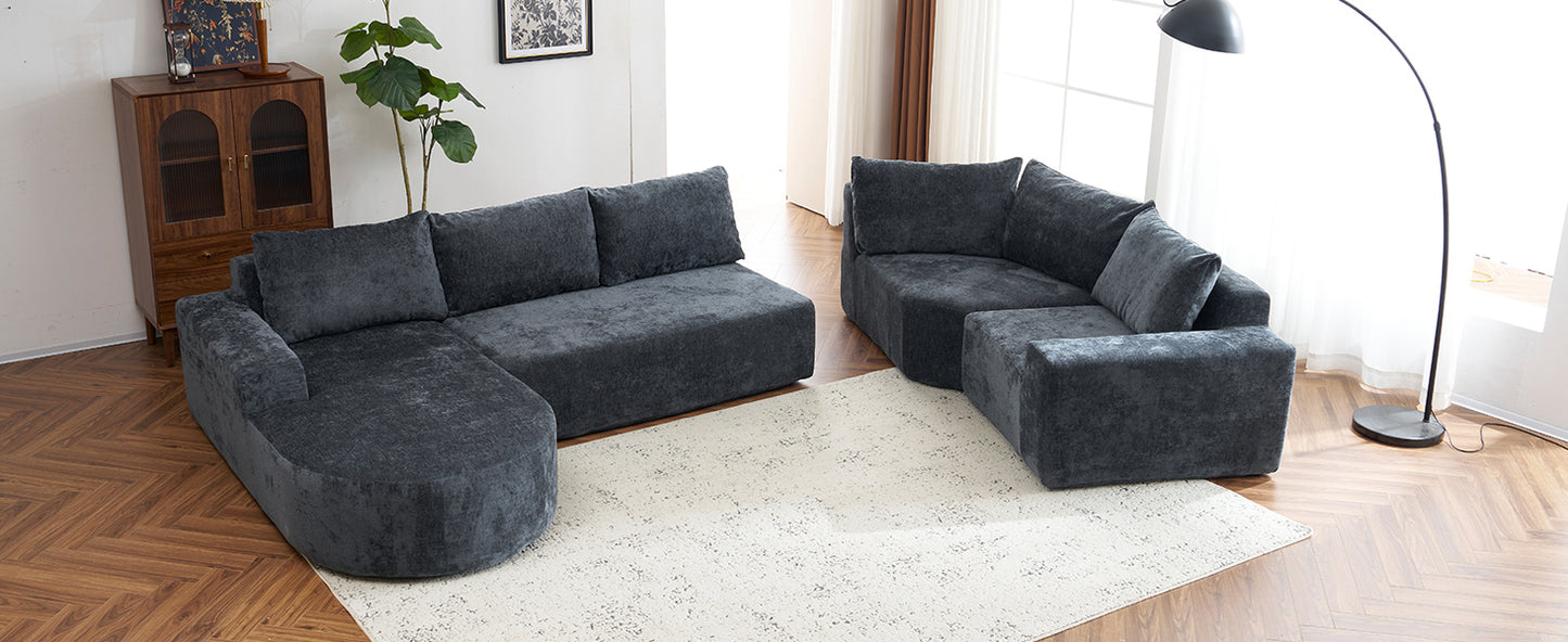 141.7" Oversized Modular Sofa Cloud Sectional Sofa Set Upholstered Couches U-shaped Sofa with Deep Seat for Living Room, Grey
