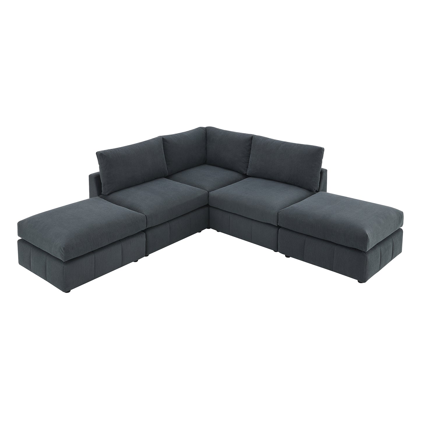 93"Modern Sectional Sofa with Vertical Stripes,5-Seat Armless Couch Set with Convertible Ottomans,Various Combinations,L-Shape Indoor Furniture for Living Room,Apartment, 2 Colors