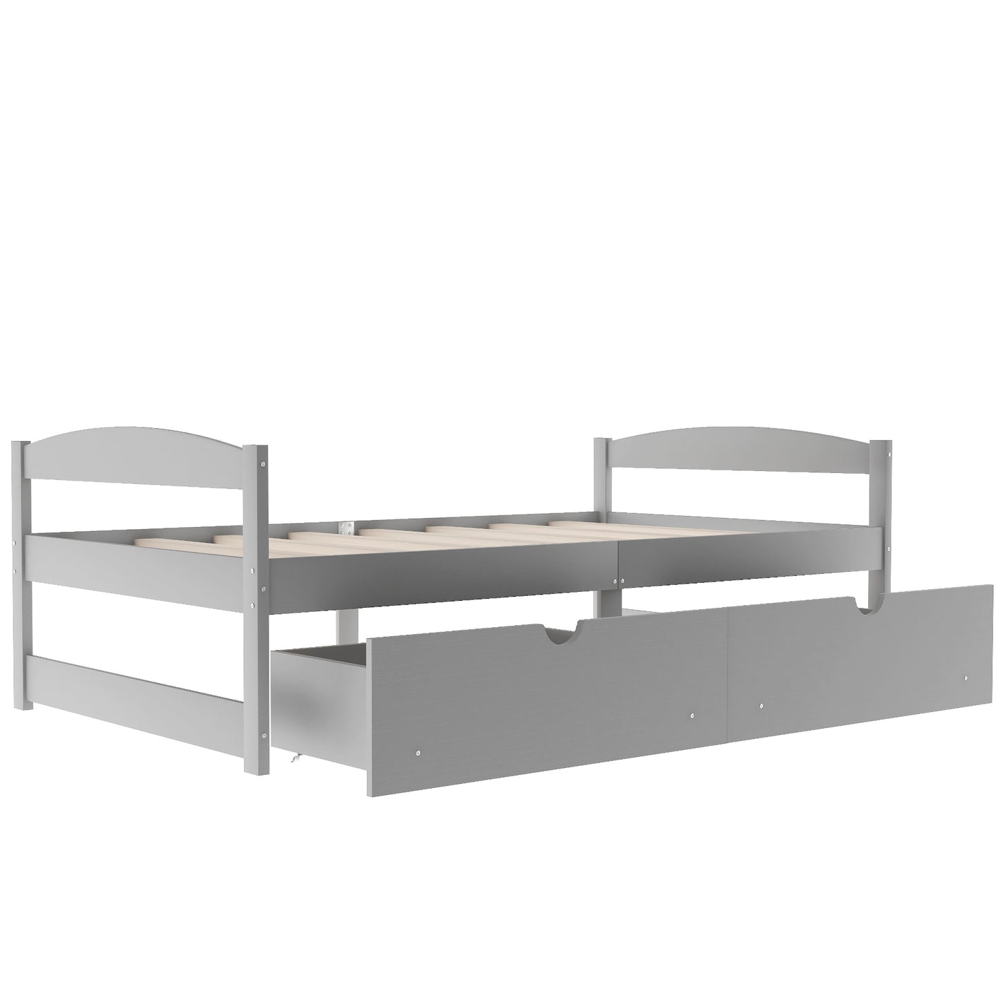 Twin size platform bed, with two drawers, gray